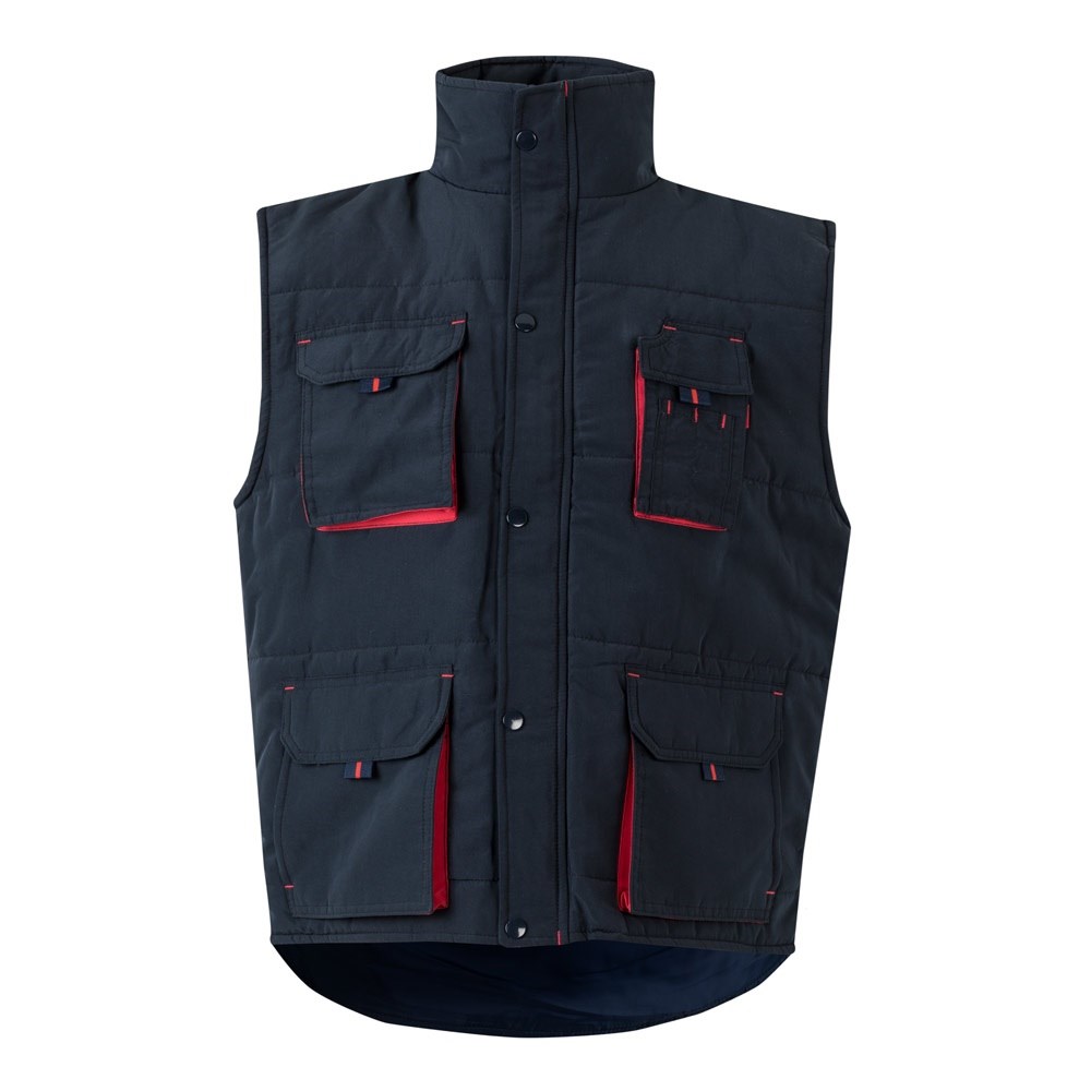 VL NERGAL. Steppweste, zweifarbig, mit mehreren Taschen (120g/m²), aus Polyester (100%) - Marineblau, Rot