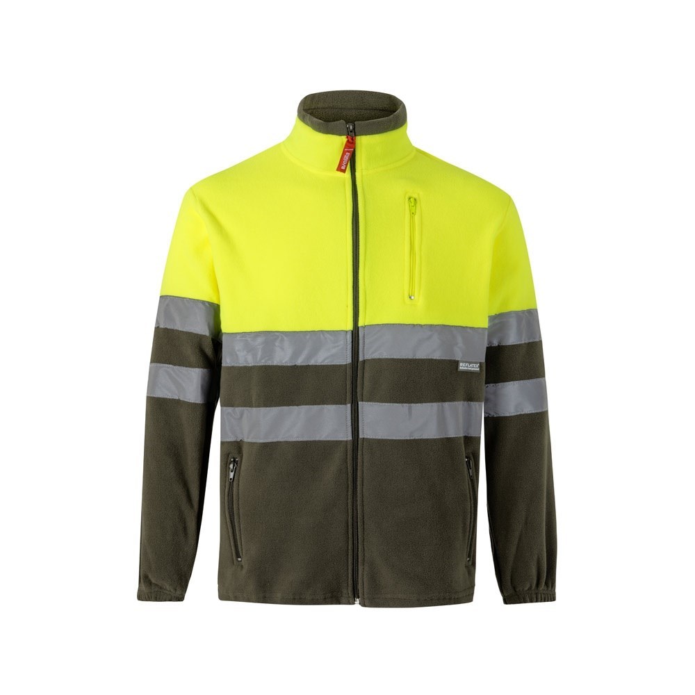 VL EROS LARGE. Zweifarbige Fleecejacke (280g/m²), aus Polyester (100%) - Khaki, Gelb