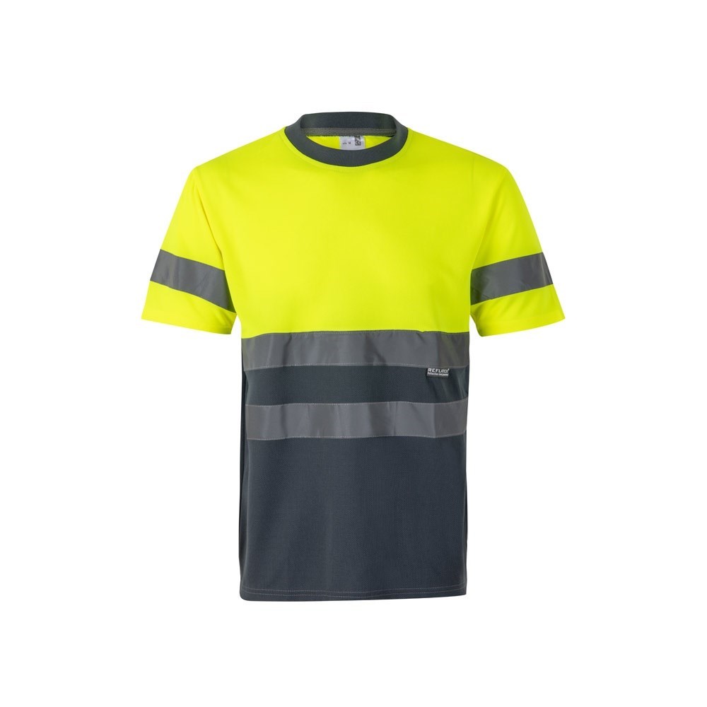 VL BRAHMA LARGE. Zweifarbiges technisches T-Shirt mit Bird-Eye-Design (140 g/m²), aus Polyester (100%) - Grau, Gelb