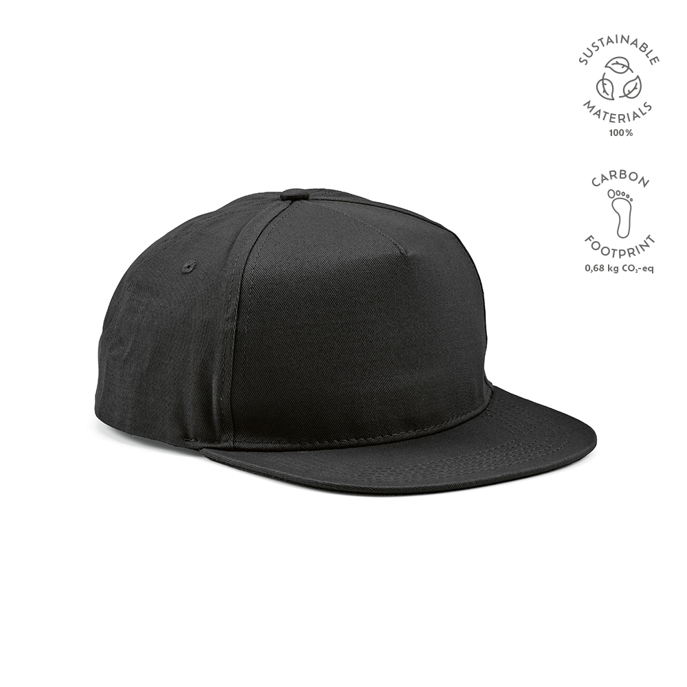 Cornell Kappe recy. Baumwolle 280 g/m². Druckknopfverschluss - Schwarz